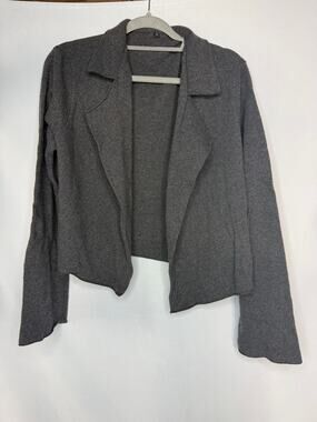 ABSOLUT Charcoal Grey Open Front Knit Blazer Jacket Cropped Cardigan Medium M